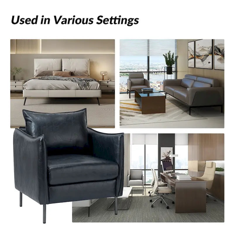 Modern Vegan Leather Accent Chair with removable Cushion by