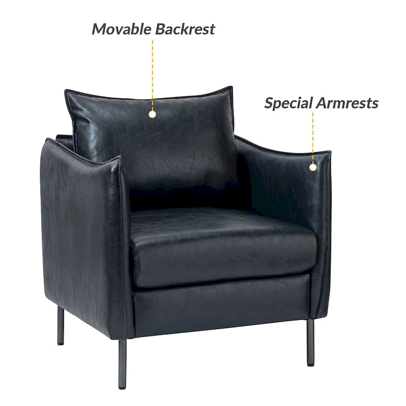 Modern Vegan Leather Accent Chair with removable Cushion by