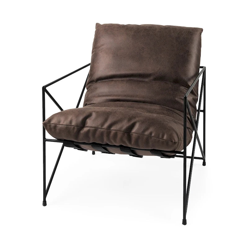 Black Faux Leather w/Black Metal Frame Accent Chair