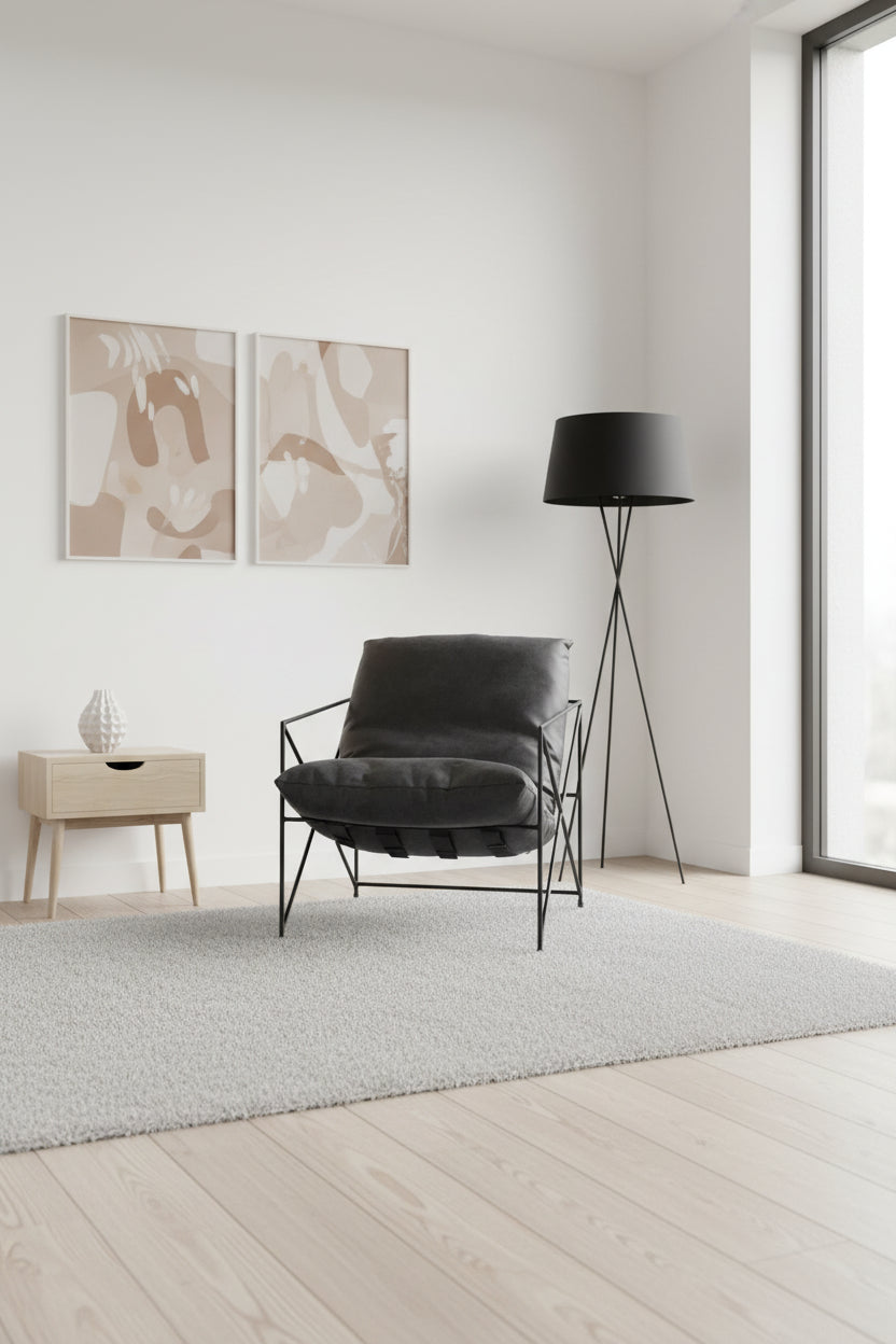 Black Faux Leather w/Black Metal Frame Accent Chair