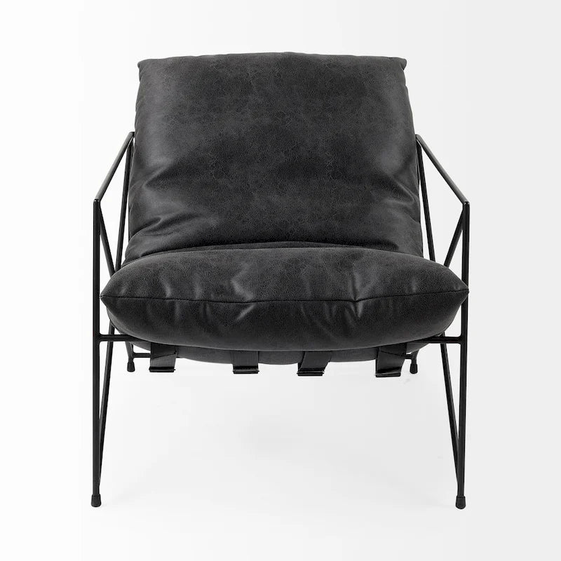 Black Faux Leather w/Black Metal Frame Accent Chair