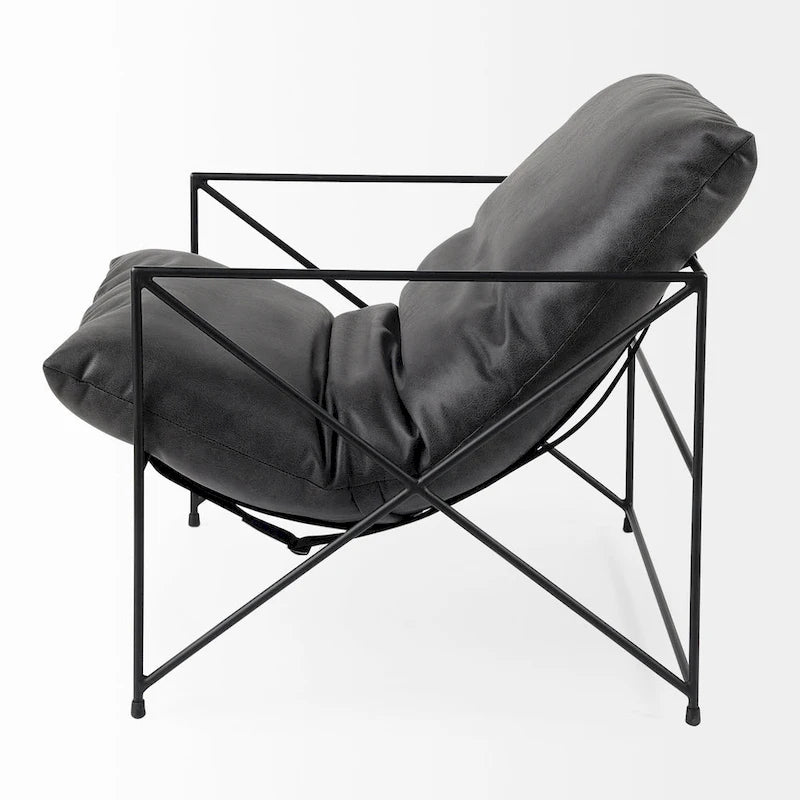 Black Faux Leather w/Black Metal Frame Accent Chair