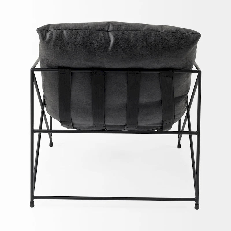 Black Faux Leather w/Black Metal Frame Accent Chair