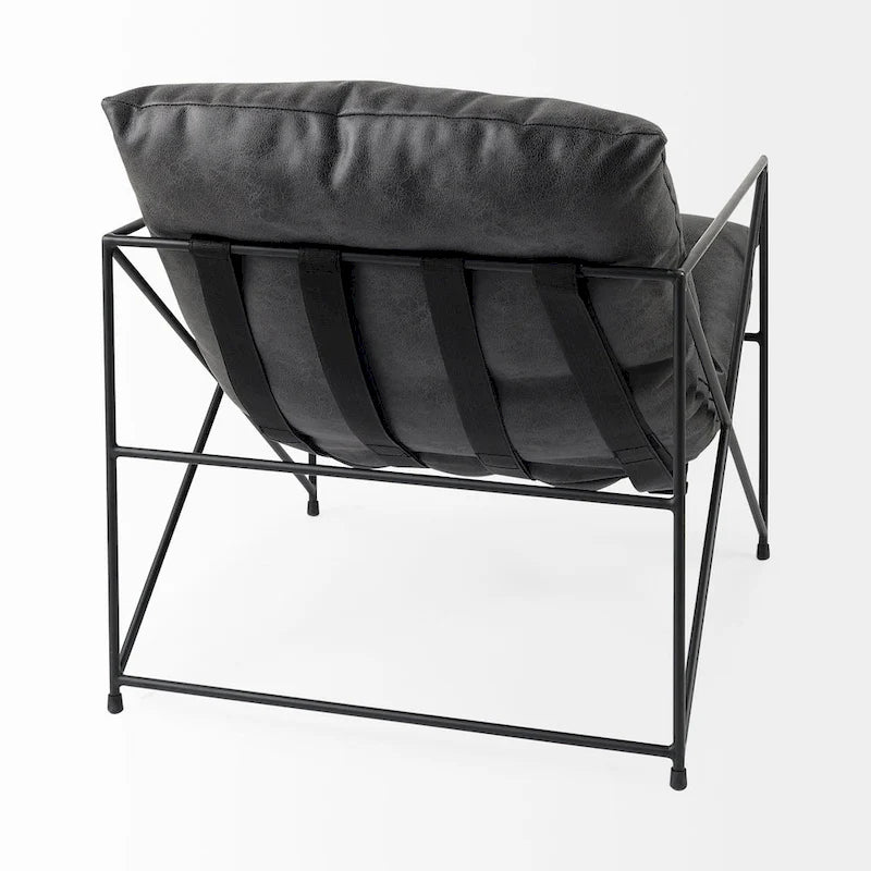 Black Faux Leather w/Black Metal Frame Accent Chair