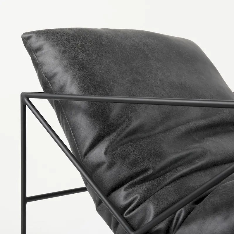 Black Faux Leather w/Black Metal Frame Accent Chair