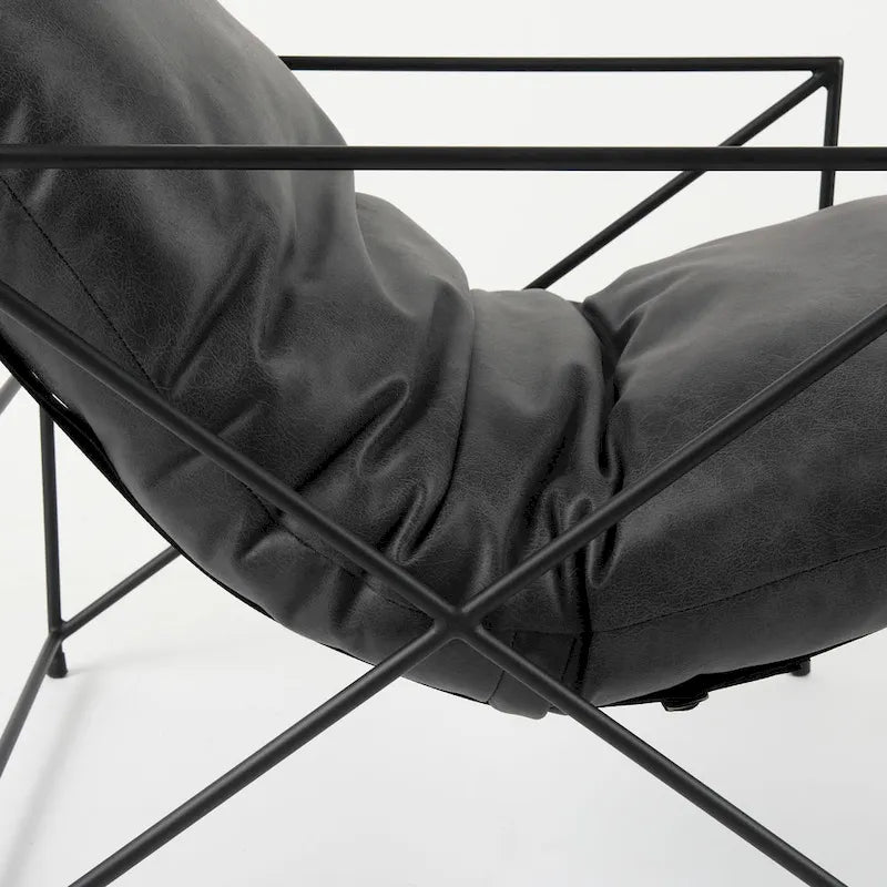 Black Faux Leather w/Black Metal Frame Accent Chair