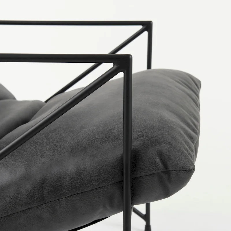 Black Faux Leather w/Black Metal Frame Accent Chair