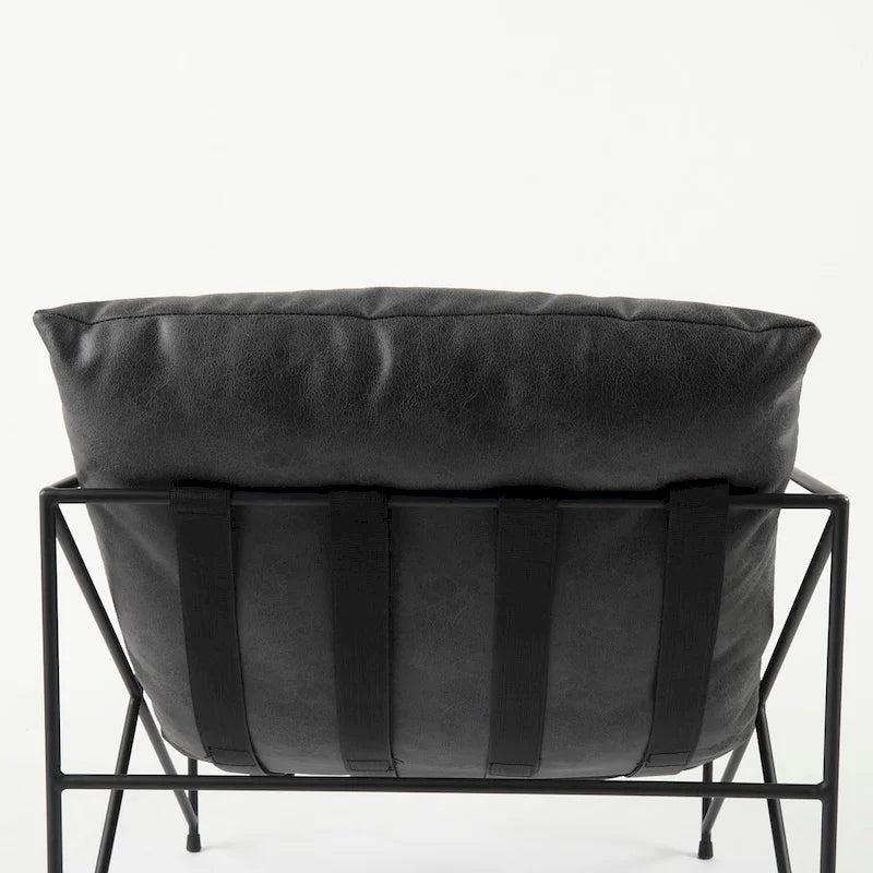 Black Faux Leather w/Black Metal Frame Accent Chair