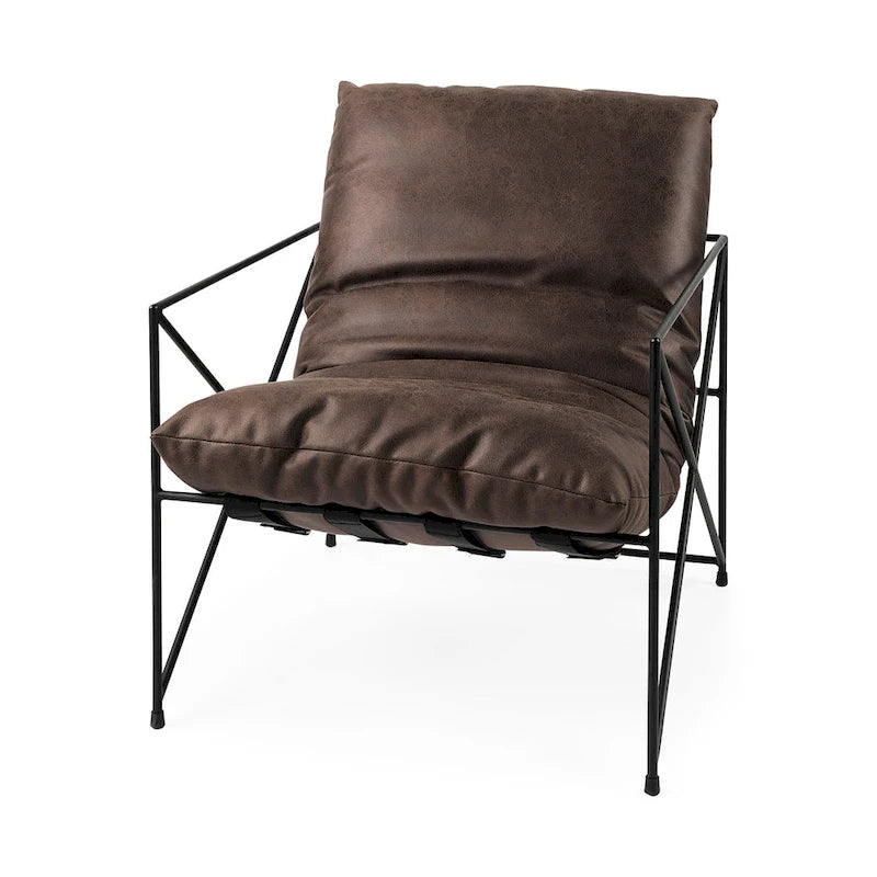 Black Faux Leather w/Black Metal Frame Accent Chair