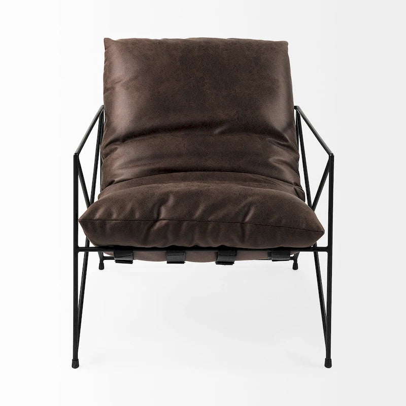 Black Faux Leather w/Black Metal Frame Accent Chair