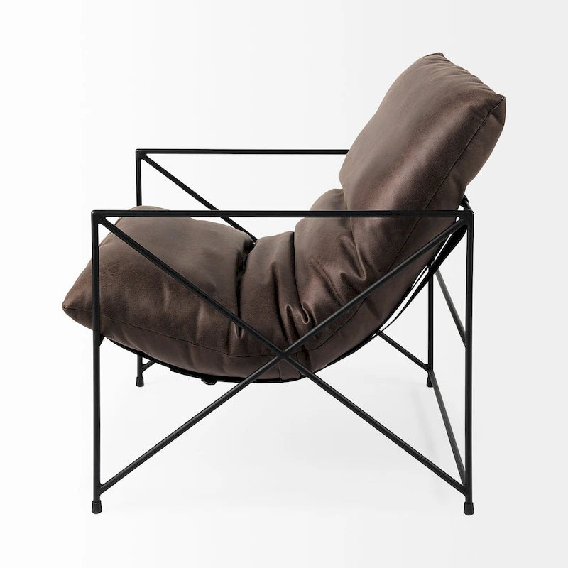 Black Faux Leather w/Black Metal Frame Accent Chair