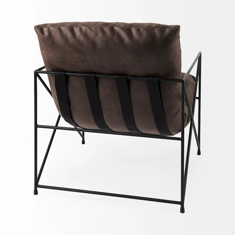 Black Faux Leather w/Black Metal Frame Accent Chair