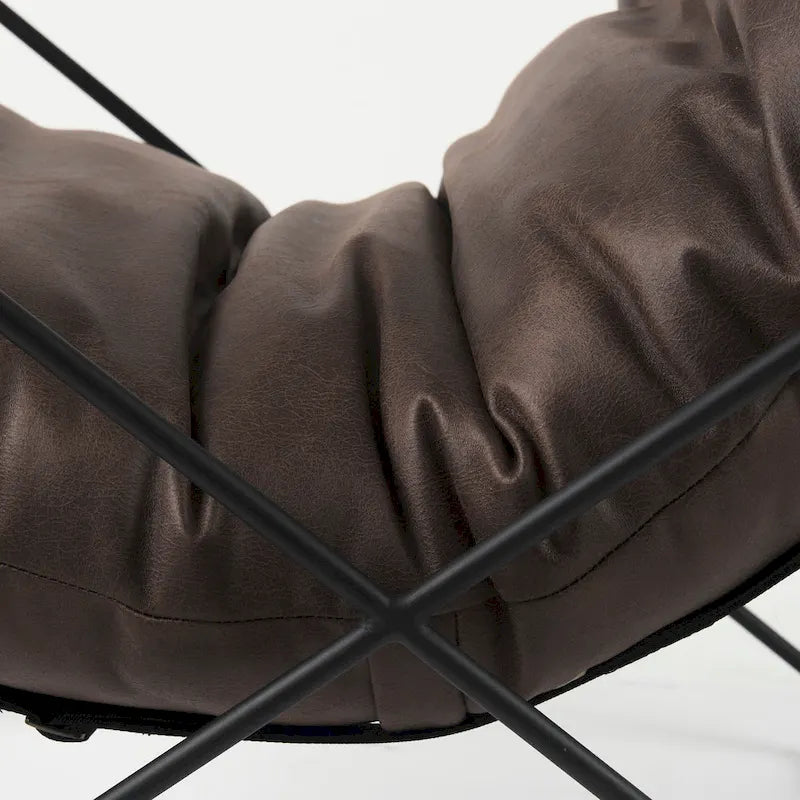 Black Faux Leather w/Black Metal Frame Accent Chair