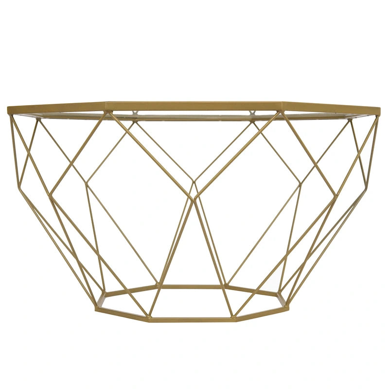 29 Modern Octagon Center Coffee Table with Tempered Glass Table top & Sturdy Metal Geometric Base for Living Room Office