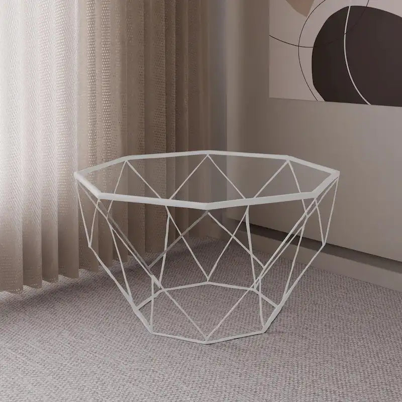 29 Modern Octagon Center Coffee Table with Tempered Glass Table top & Sturdy Metal Geometric Base for Living Room Office