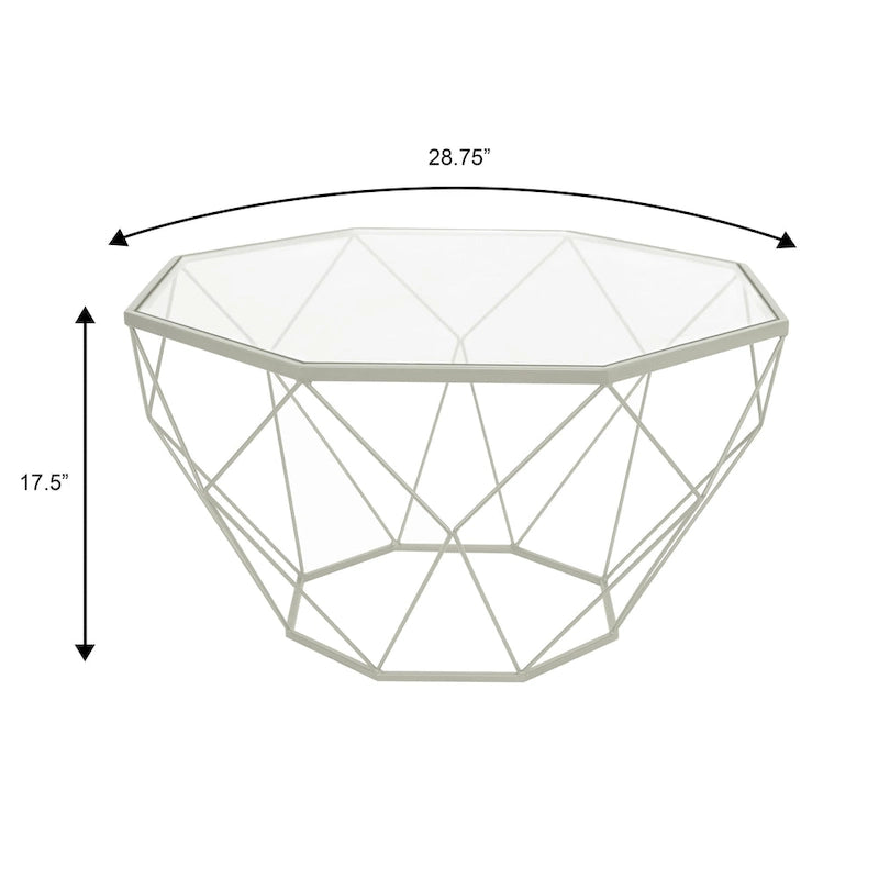 29 Modern Octagon Center Coffee Table with Tempered Glass Table top & Sturdy Metal Geometric Base for Living Room Office