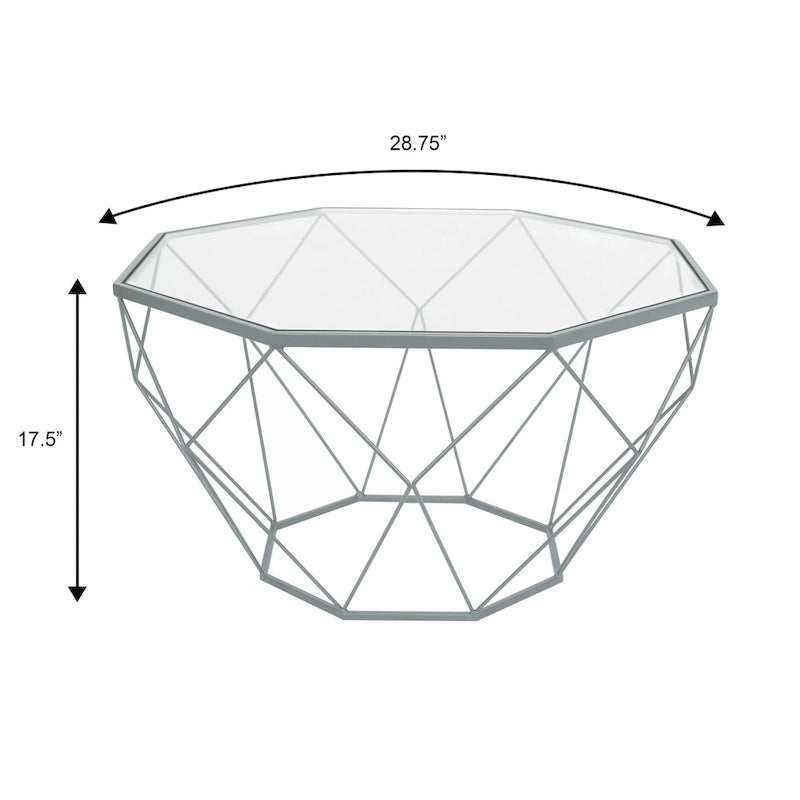 29 Modern Octagon Center Coffee Table with Tempered Glass Table top & Sturdy Metal Geometric Base for Living Room Office