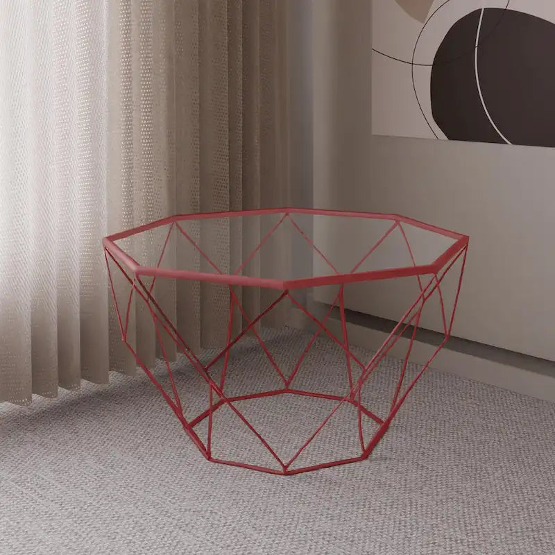 29 Modern Octagon Center Coffee Table with Tempered Glass Table top & Sturdy Metal Geometric Base for Living Room Office