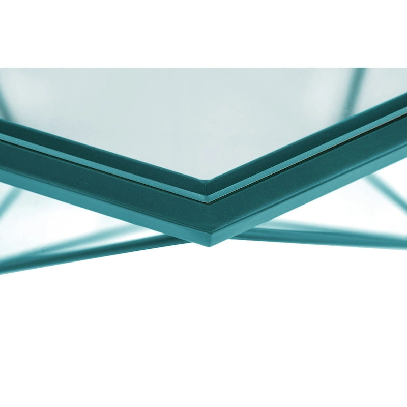 29 Modern Octagon Center Coffee Table with Tempered Glass Table top & Sturdy Metal Geometric Base for Living Room Office