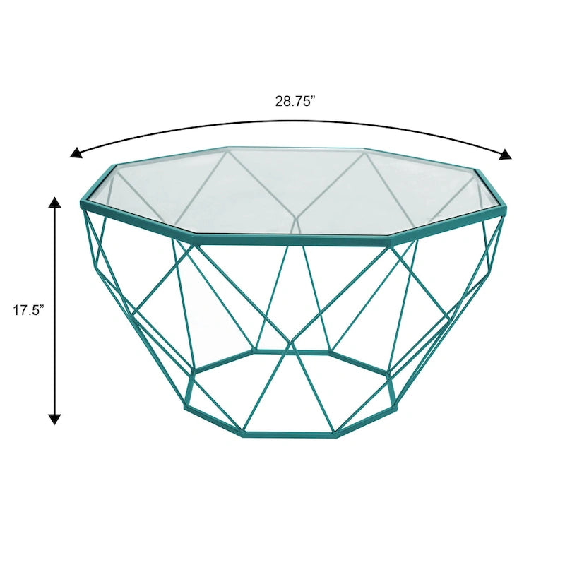 29 Modern Octagon Center Coffee Table with Tempered Glass Table top & Sturdy Metal Geometric Base for Living Room Office