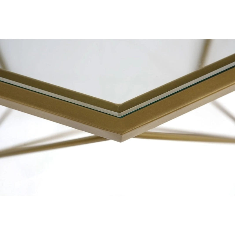 29 Modern Octagon Center Coffee Table with Tempered Glass Table top & Sturdy Metal Geometric Base for Living Room Office