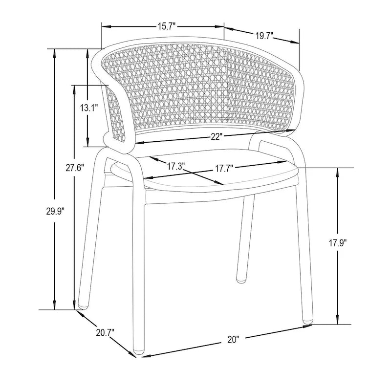 Modern Stylish Side Chair with Rattan Back and White Steel Legs for Dining Room & Kitchen