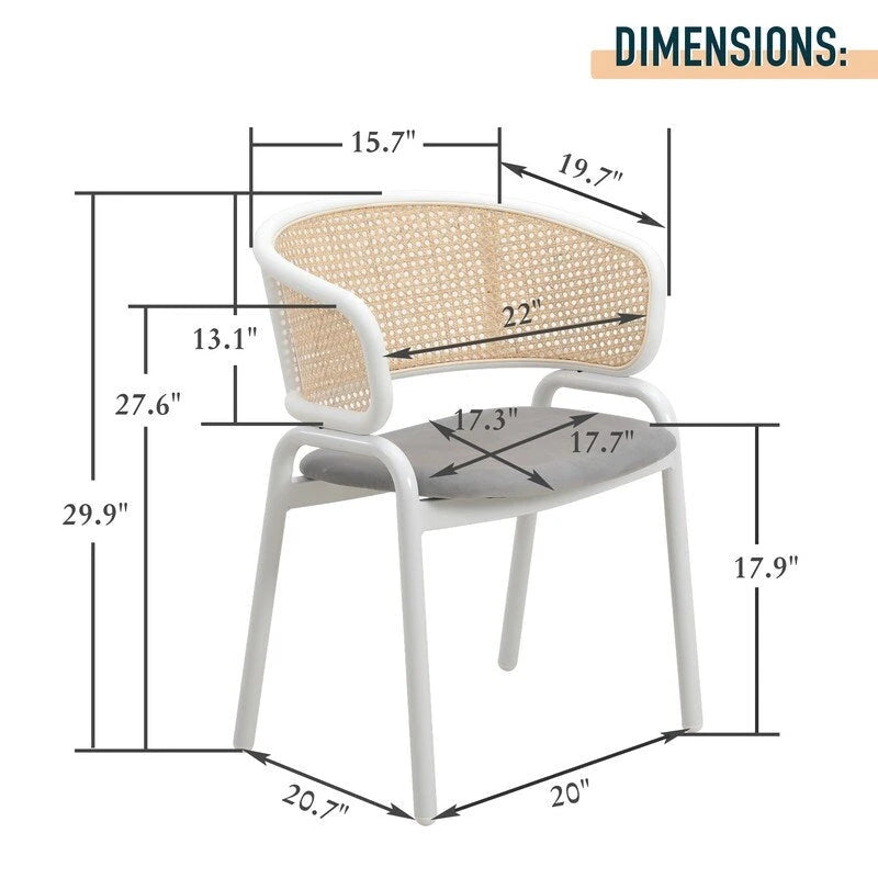 Modern Stylish Side Chair with Rattan Back and White Steel Legs for Dining Room & Kitchen
