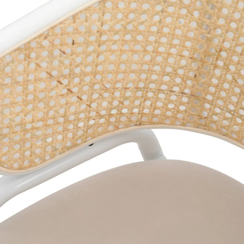 Modern Stylish Side Chair with Rattan Back and White Steel Legs for Dining Room & Kitchen