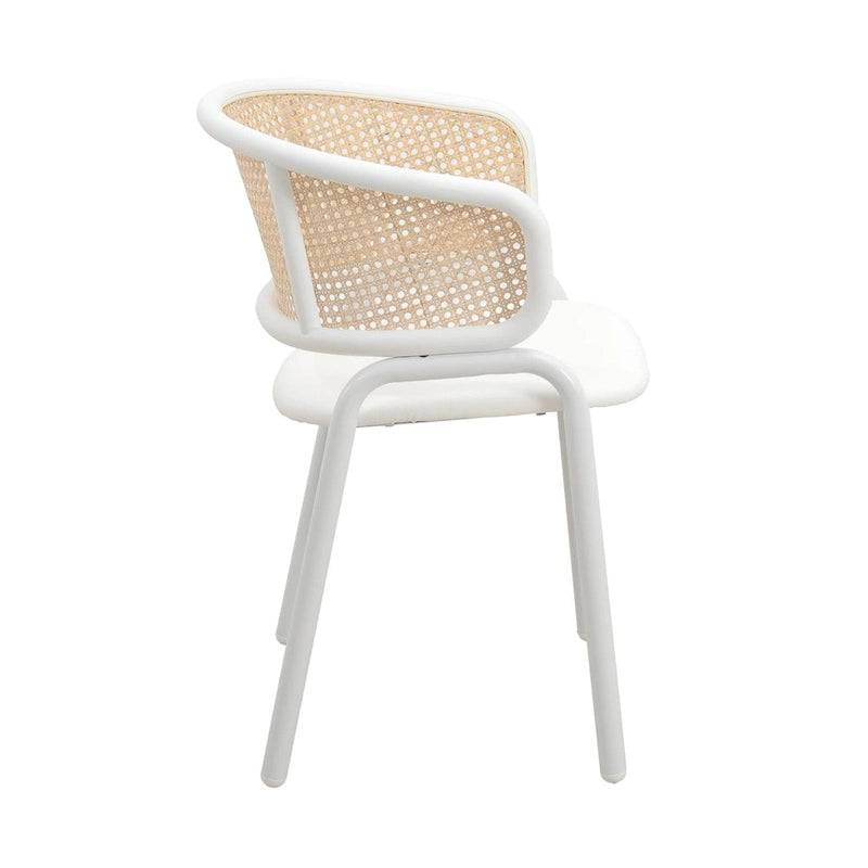 Modern Stylish Side Chair with Rattan Back and White Steel Legs for Dining Room & Kitchen
