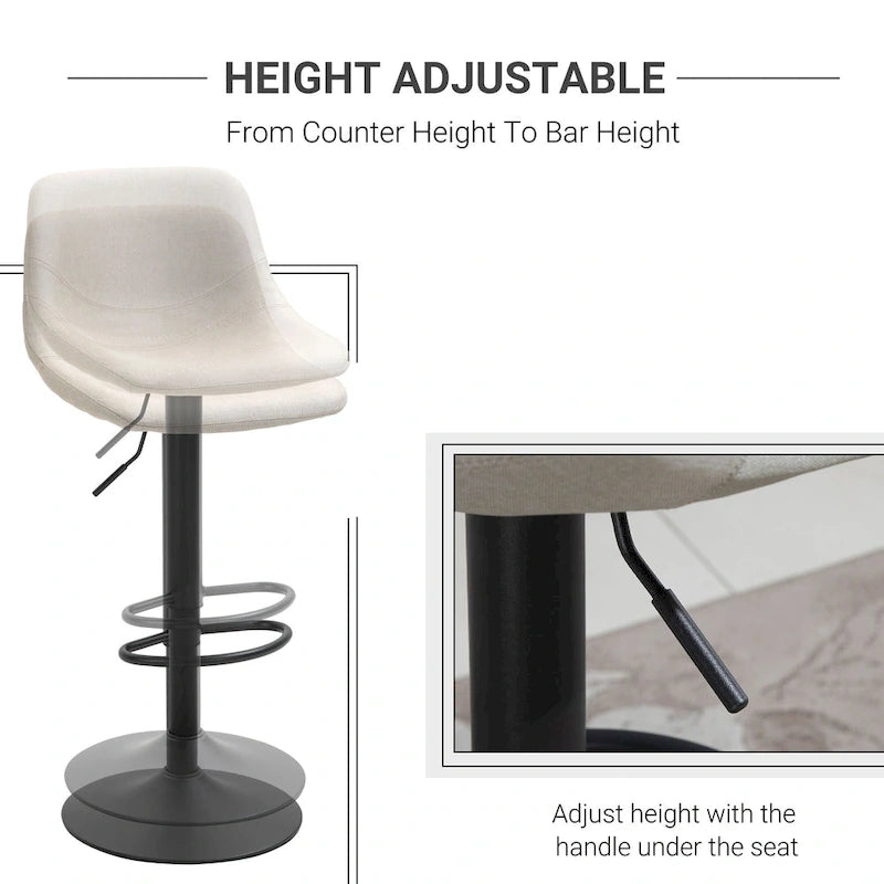 Swivel Bar Stools Set of 2 Bar Chairs Adjustable Height Barstools Padded with Back for Kitchen, Counter, and Home Bar