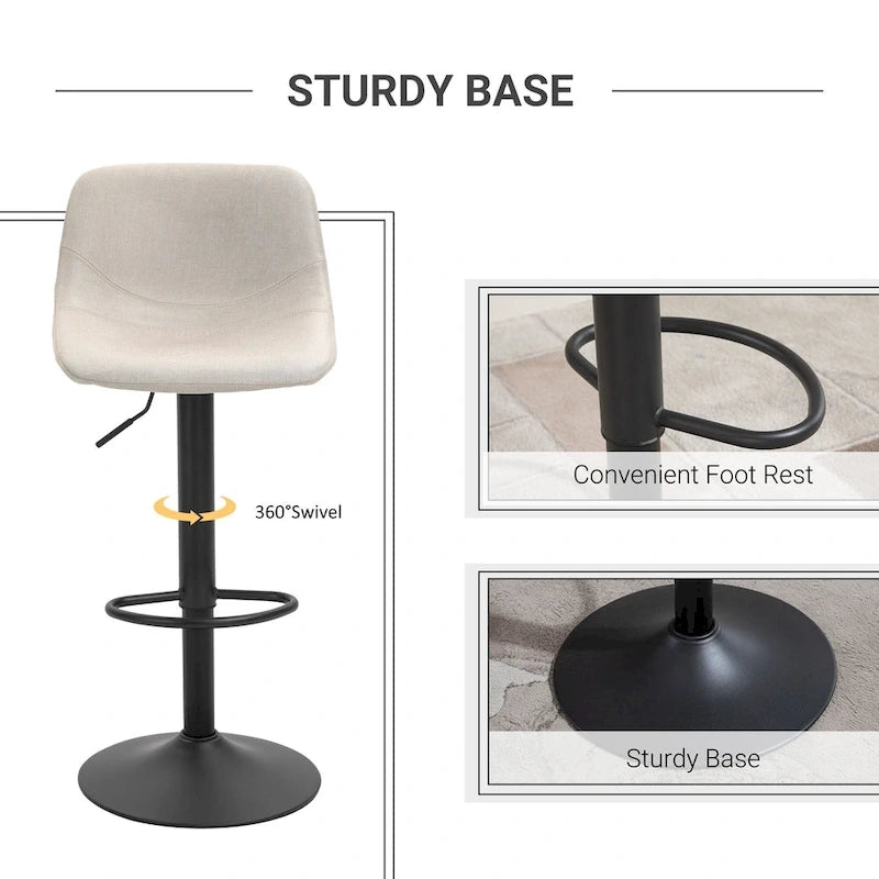 Swivel Bar Stools Set of 2 Bar Chairs Adjustable Height Barstools Padded with Back for Kitchen, Counter, and Home Bar