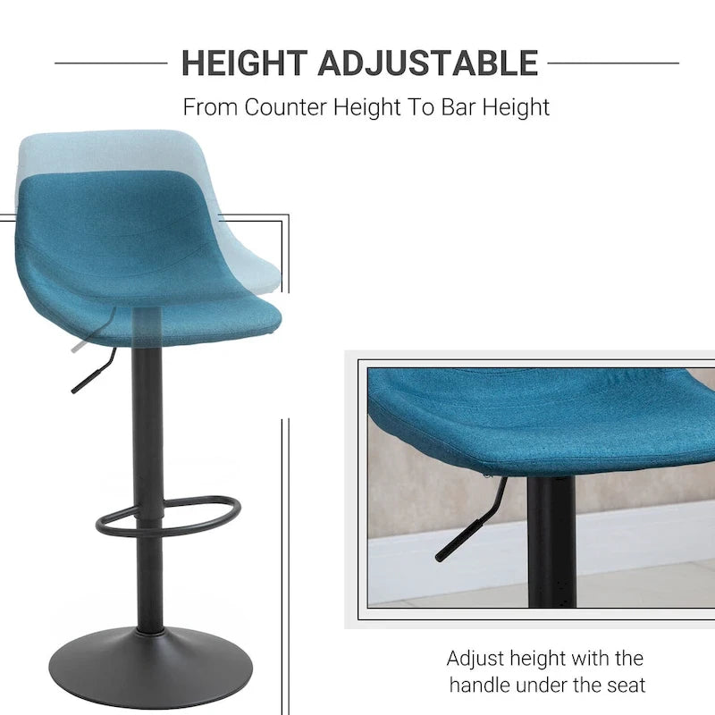Swivel Bar Stools Set of 2 Bar Chairs Adjustable Height Barstools Padded with Back for Kitchen, Counter, and Home Bar