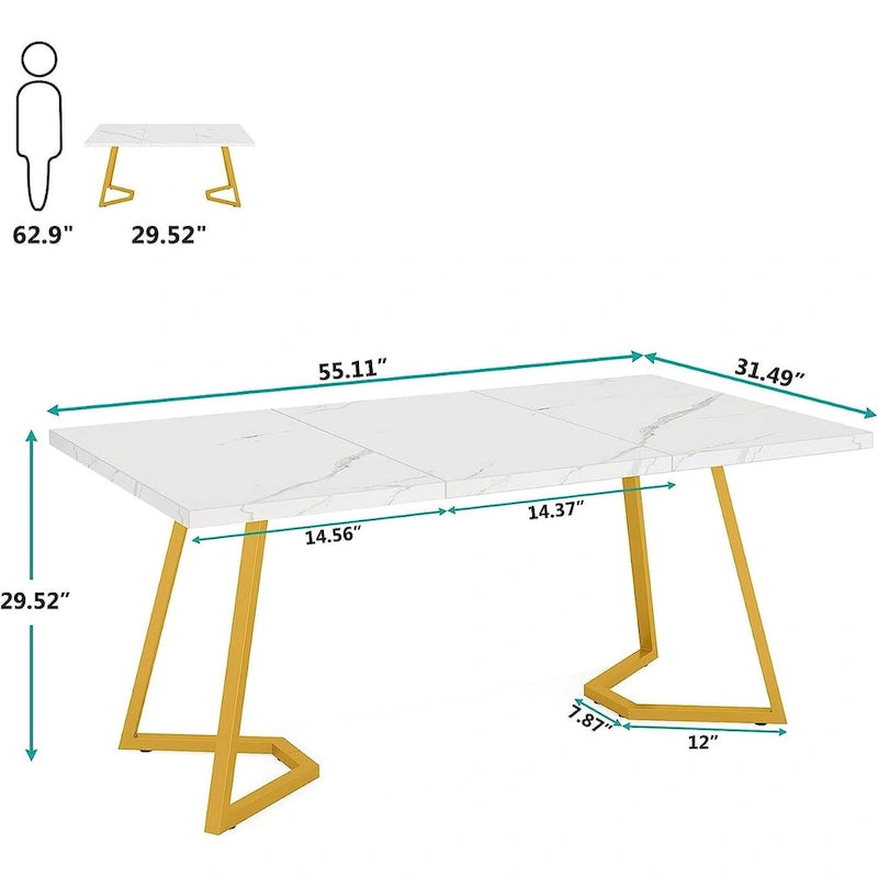 Modern Dining Table, White Faux Marble Small Kitchen Table for Family