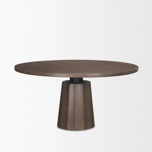 60 runder Esstisch mit Säulenfuß aus dunkelbraunem Holz - 60.0L x 60.0W x 30.0H