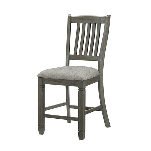 Barhocker, 26 Zoll Sitzhöhe, 2er-Set, Sprossenlehne, graues Holz, Stoffsitz