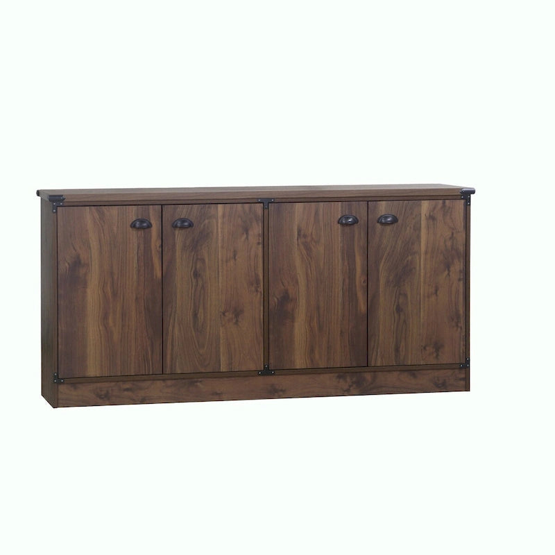 Contemporary Dark Walnut Wood Four-Door Credenza File Cabinet