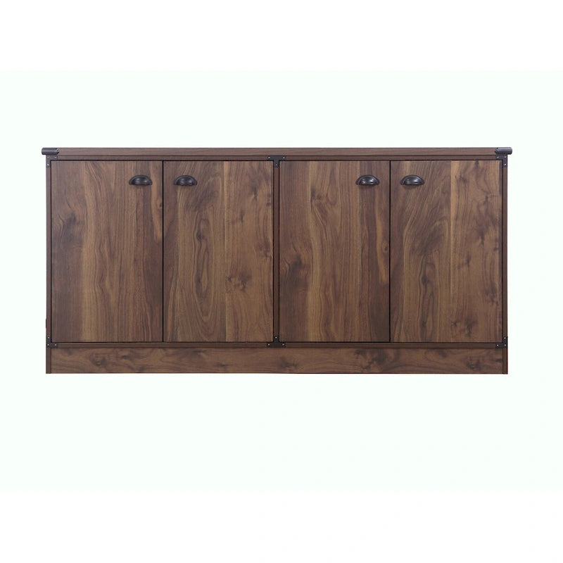 Contemporary Dark Walnut Wood Four-Door Credenza File Cabinet