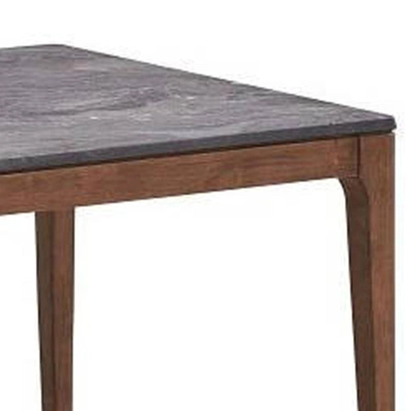 63 Inch Dining Table, Marble Grain Faux Stone Top, Walnut Brown Wood