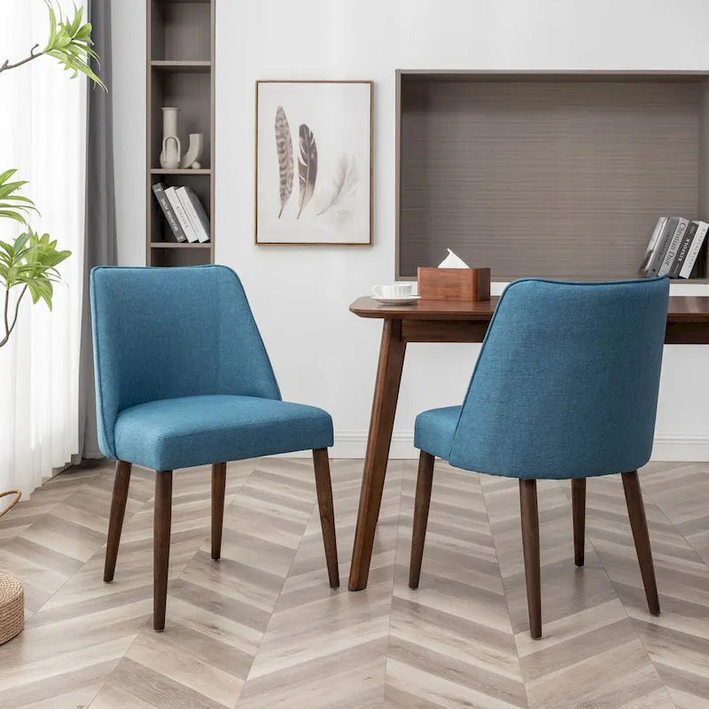 Fabric Dining Chairs with Wooden Legs, Set of 2