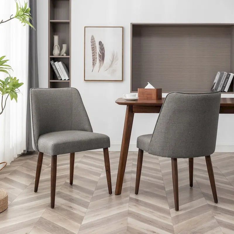 Fabric Dining Chairs with Wooden Legs, Set of 2