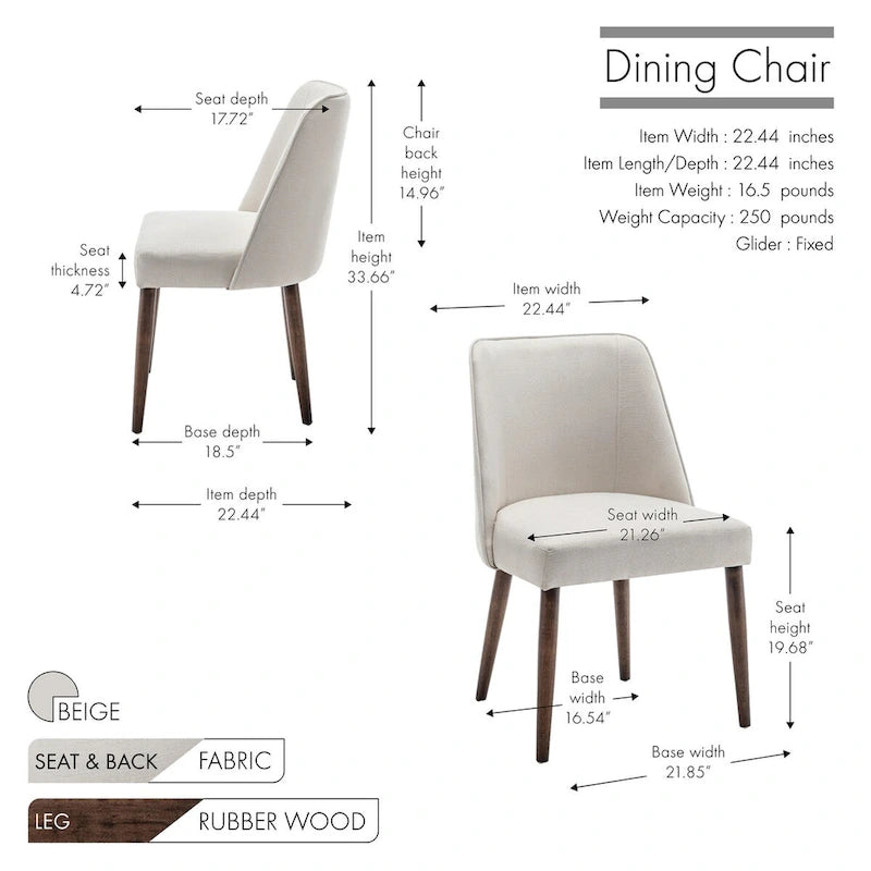 Fabric Dining Chairs with Wooden Legs, Set of 2