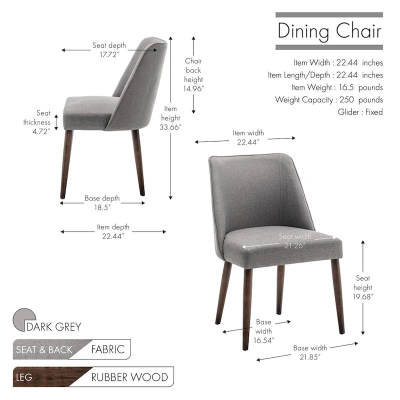 Fabric Dining Chairs with Wooden Legs, Set of 2