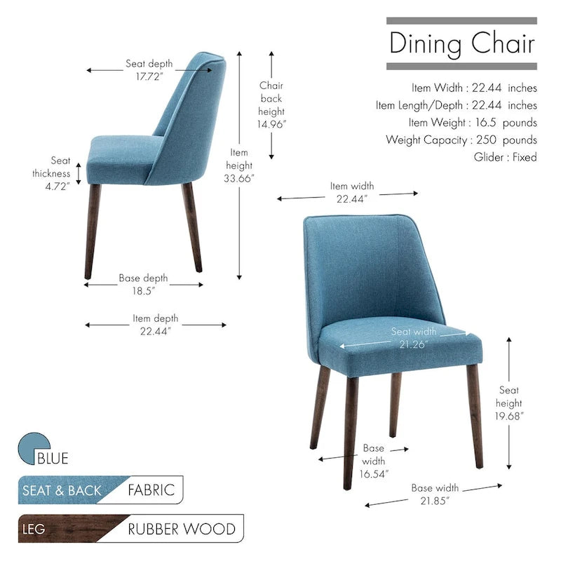 Fabric Dining Chairs with Wooden Legs, Set of 2