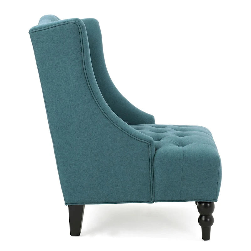 Contemporary Design Upholstered Wingback Chair, Hi-back Club Chair with Wood Legs